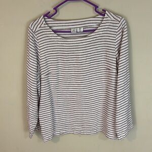 Artisan NY Linen White and Rd Striped Long Sleeve Top Size Medium
